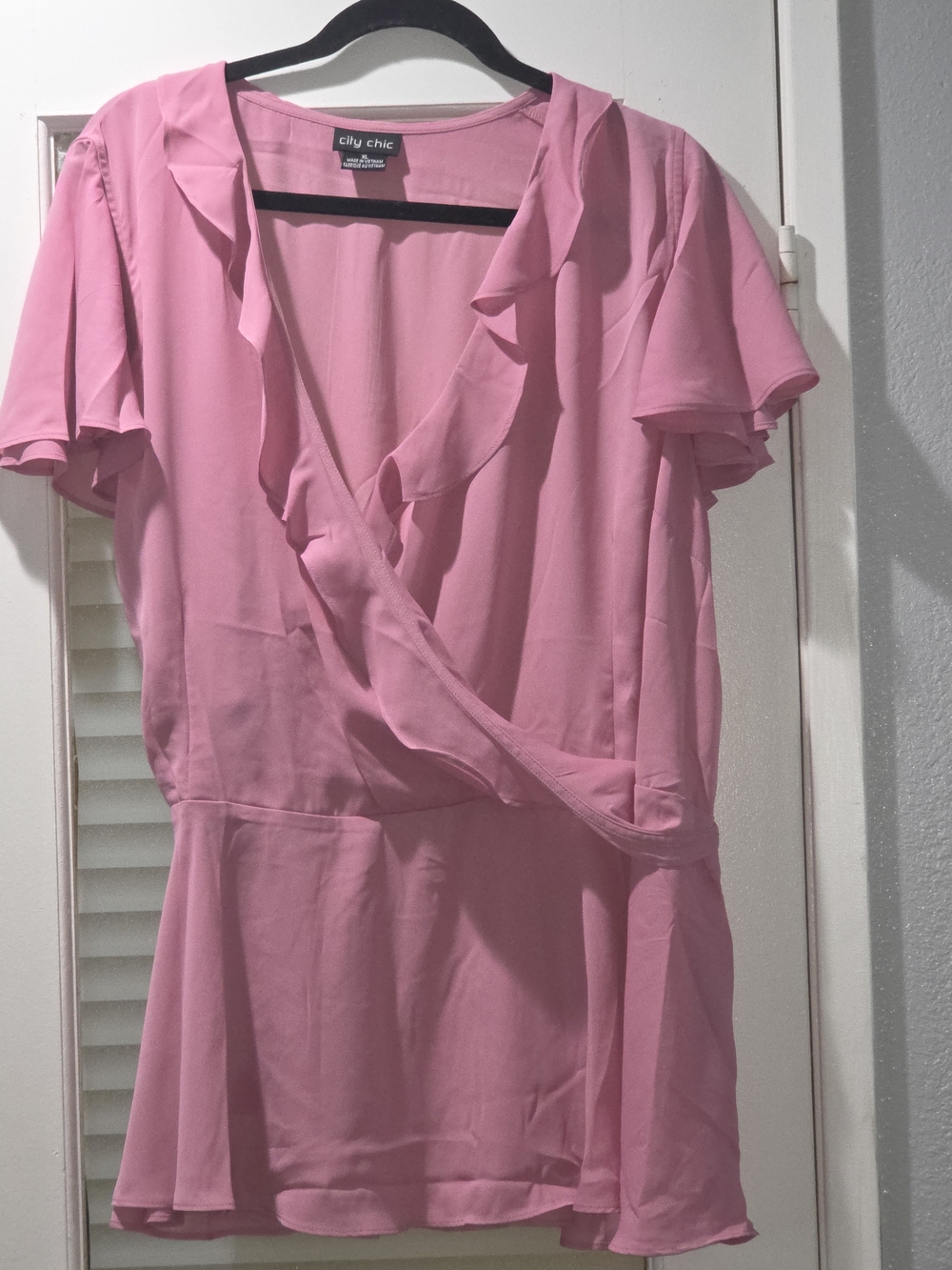 City Chic Pink Ruffle Wrap Midi Top